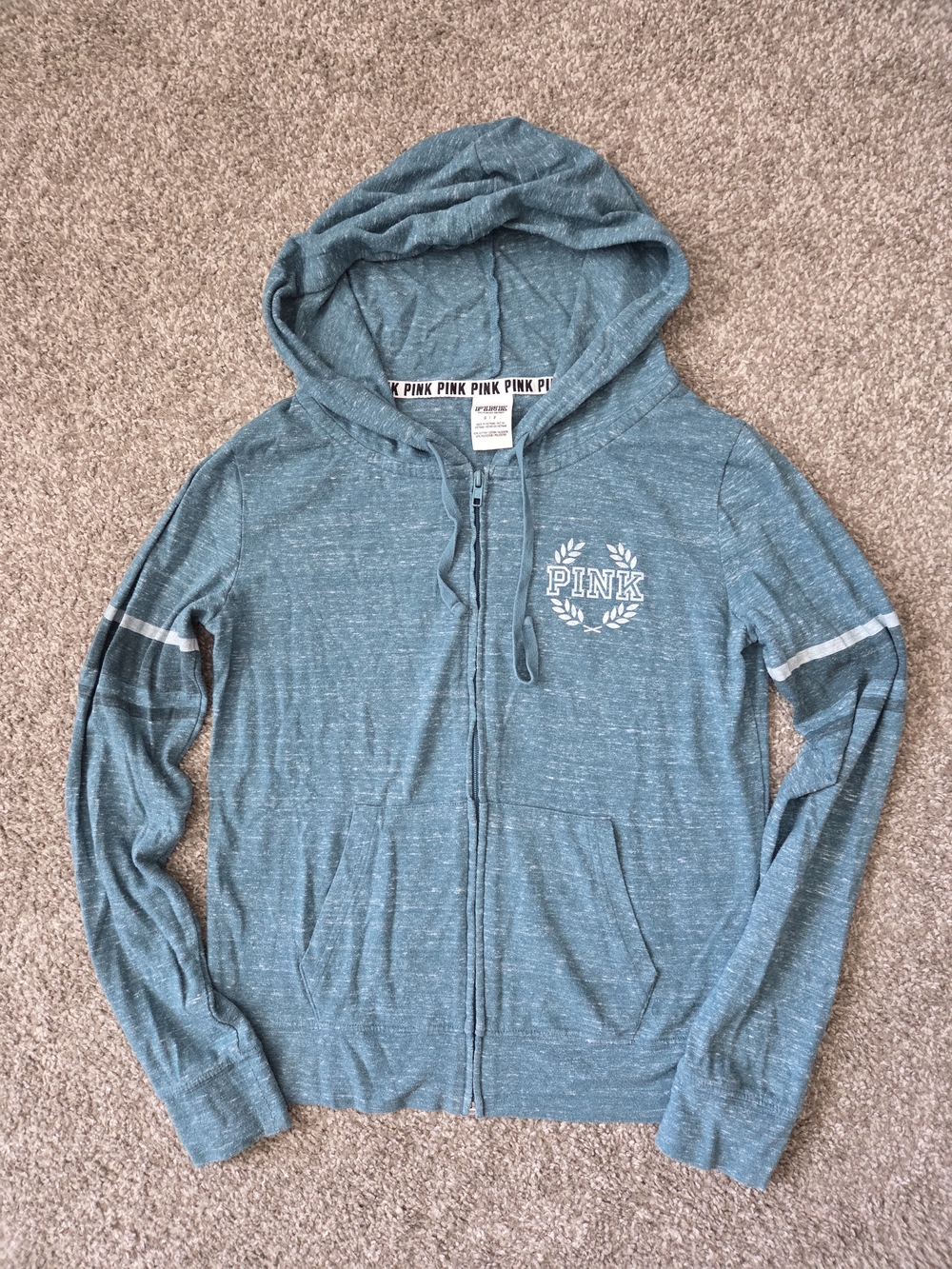 VICTORIAS SECRET PINK "PINK" WREATH LIGHTWEIGHT MARLED FULL ZIP HOODIE Sz S 2016